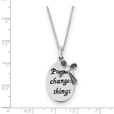 Sterling Silver Antiqued CZ Prayer Changes Things 18in Cross Necklace-WBC-QSX515