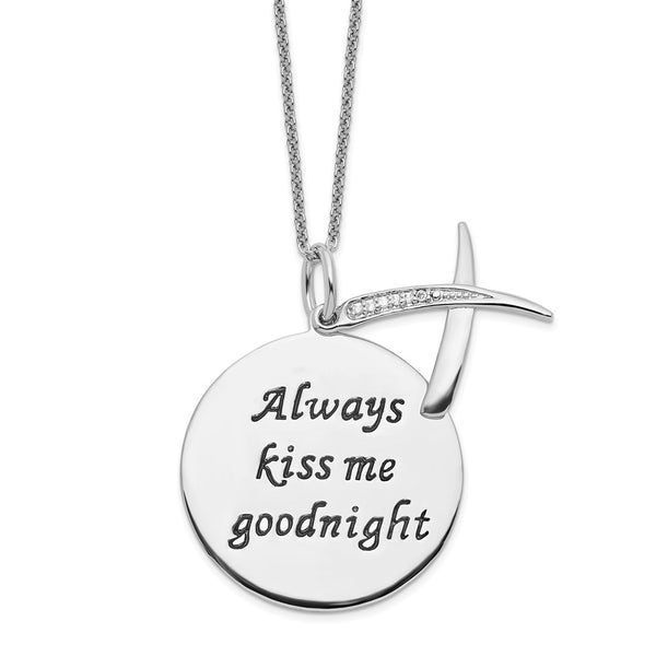 Sterling Silver Antiqued CZ Always Kiss Me Goodnight 18in Necklace-WBC-QSX518