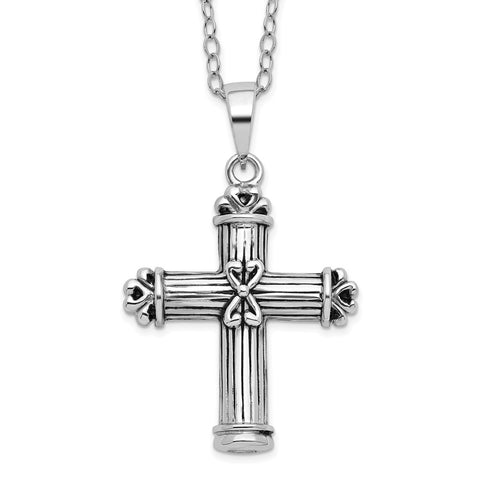 Sterling Silver Antiqued Cross Ash Holder 18in Necklace-WBC-QSX541