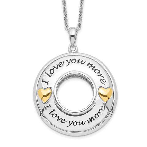 Sterling Silver Gold Plated Antiqued CZ I Love You More 18in. Necklace-WBC-QSX599