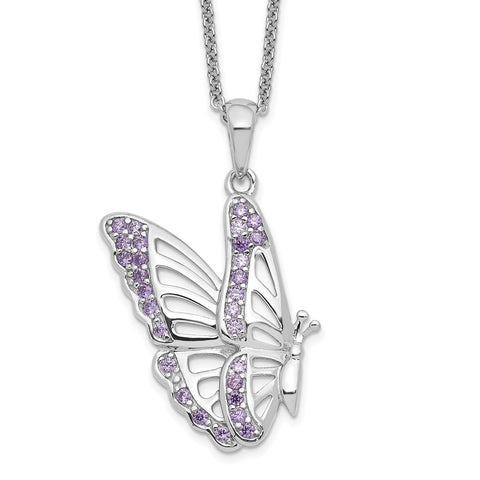 Sterling Silver CZ Never Give Up Butterfly 18in. Necklace-WBC-QSX610