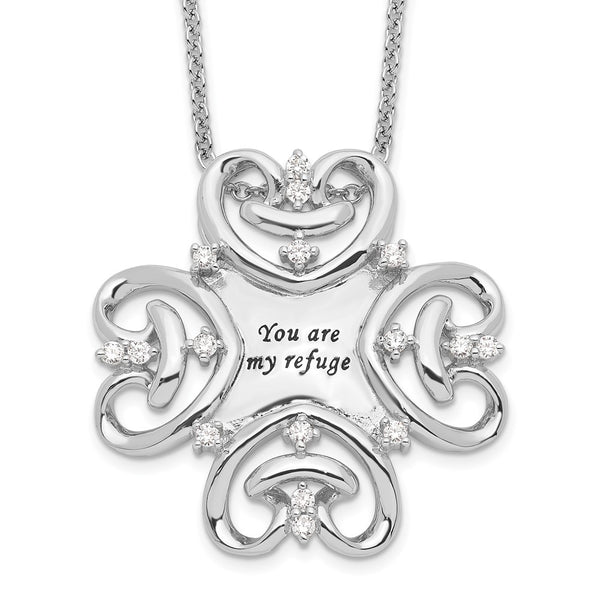Sterling Silver CZ Antiqued You Are My Refuge 18in. Necklace-WBC-QSX620