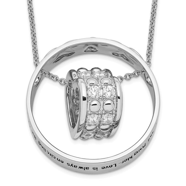 Sterling Silver CZ Antiqued Mother & Daughter 18in. Necklace-WBC-QSX622