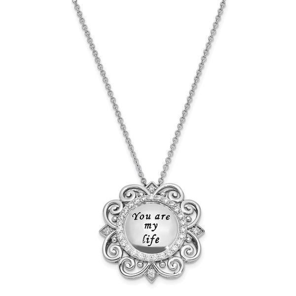 Sterling Silver CZ Antiqued You Are My Life 18in. Necklace-WBC-QSX652