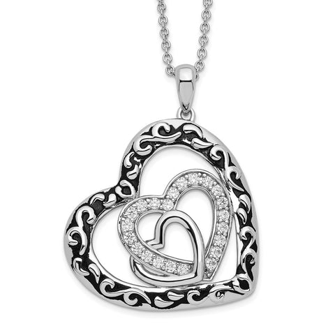 Sterling Silver CZ Antiqued My Blended Family 18in. Necklace-WBC-QSX655