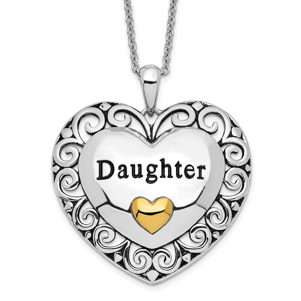 Sterling Silver & Gold-plated Antiqued Daughter 18in. Necklace-WBC-QSX663