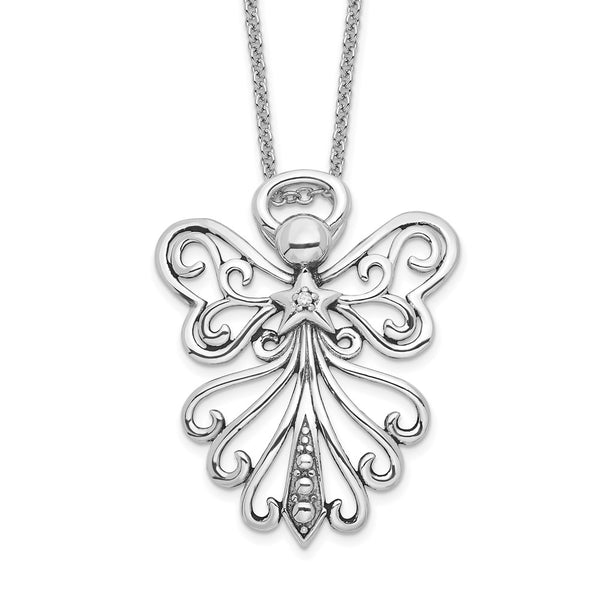 Sterling Silver CZ Antiqued Angel, Heavenly Angel 18in. Necklace-WBC-QSX666