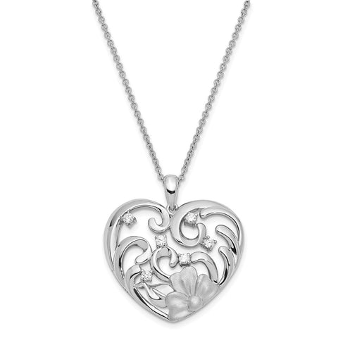 Sterling Silver CZ Antiqued Satin Finish She Is Beautiful 18in. Necklace-WBC-QSX682