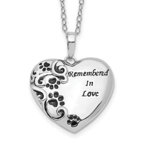 Sterling Silver Antiqued Remembered in Love Pet 18in. Necklace-WBC-QSX690