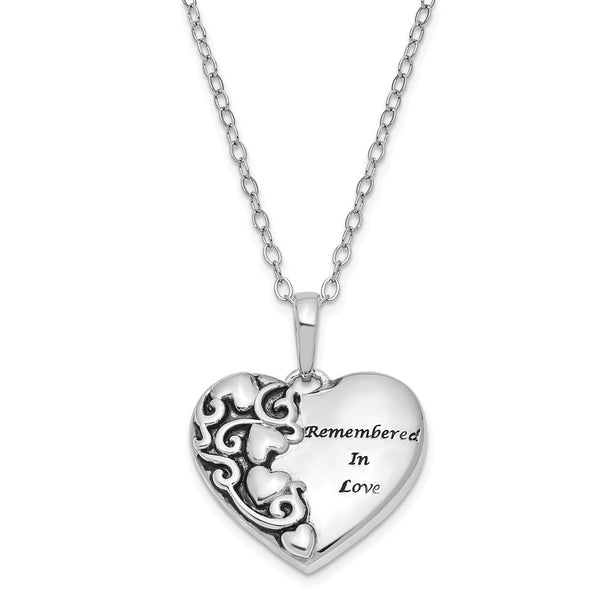 Sterling Silver Antiqued Remembered in Love 18in. Necklace-WBC-QSX691