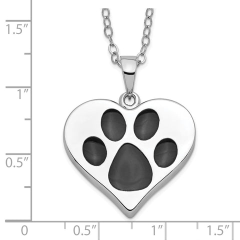 Sterling Silver Antiqued Black Paw In Heart Ash Holder 18in. Necklace-WBC-QSX697