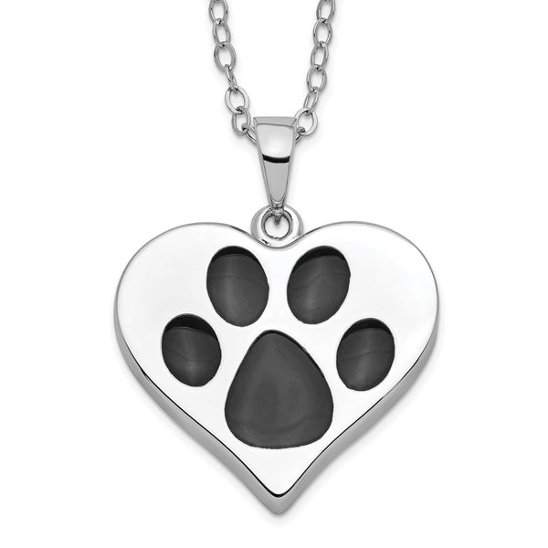 Sterling Silver Antiqued Black Paw In Heart Ash Holder 18in. Necklace-WBC-QSX697