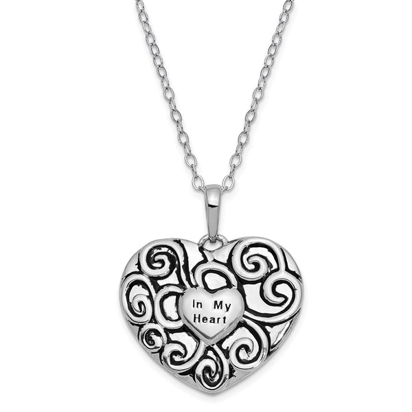 Sterling Silver Antiqued In My Heart 18in. Necklace-WBC-QSX698