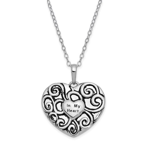 Sterling Silver Antiqued In My Heart 18in. Necklace-WBC-QSX698