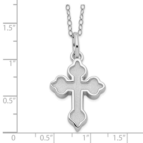 Sterling Silver Matted Cross Ash Holder 18in. Necklace-WBC-QSX700