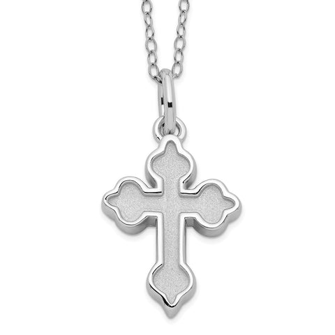 Sterling Silver Matted Cross Ash Holder 18in. Necklace-WBC-QSX700