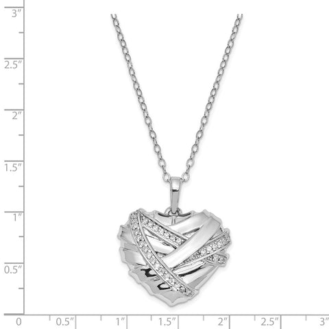 Sterling Silver CZ Bandaged Heart Ash Holder 18in. Necklace-WBC-QSX709