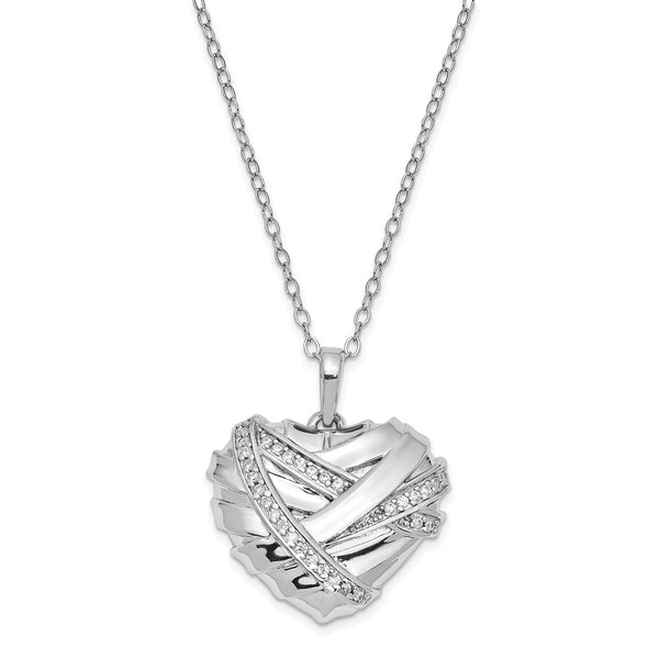 Sterling Silver CZ Bandaged Heart Ash Holder 18in. Necklace-WBC-QSX709