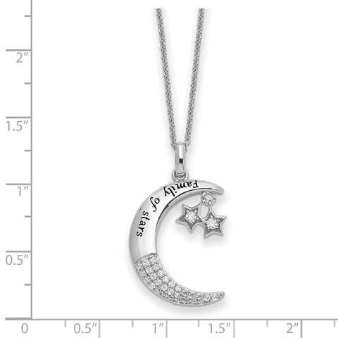 Sterling Silver CZ Antiqued Family Of Stars 18in Necklace-WBC-QSX713