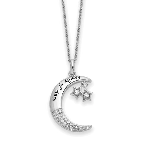 Sterling Silver CZ Antiqued Family Of Stars 18in Necklace-WBC-QSX713