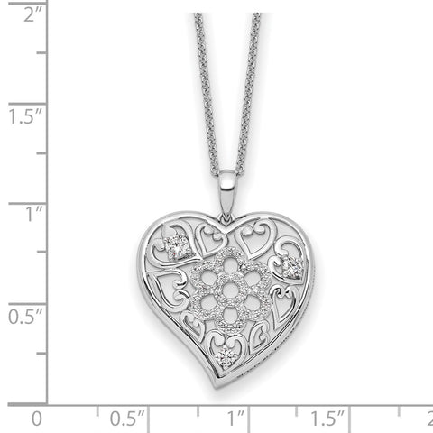 Sterling Silver CZ Antiqued Sisterhood Flower Heart 18in Necklace-WBC-QSX722