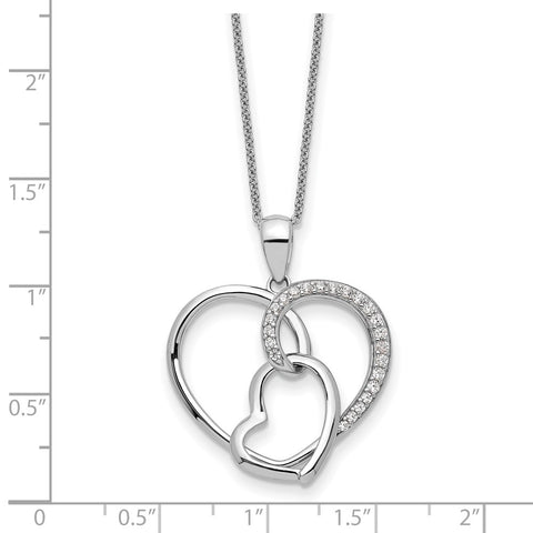 Sterling Silver CZ Together In Love 18in Necklace-WBC-QSX723