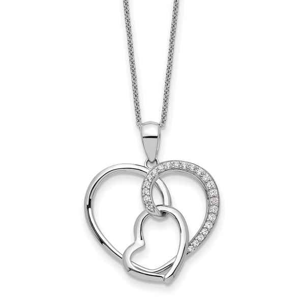 Sterling Silver CZ Together In Love 18in Necklace-WBC-QSX723