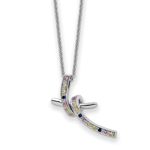 Sterling Silver CZ & Created Pink Sapphire Dancing With Joy 18in Necklace-WBC-QSX725