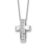 Sterling Silver CZ Good & Perfect Cross 22in Necklace-WBC-QSX726