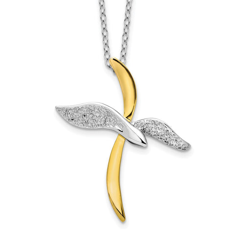 Sterling Silver Gold-Tone Faith In Flight 22in Necklace-WBC-QSX727