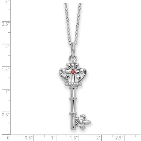 Sterling Silver Red CZ Antiqued Key of David 18in Necklace-WBC-QSX728