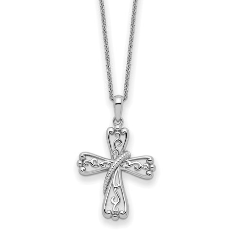Sterling Silver Love Never Fails Cross 22in Necklace-WBC-QSX730