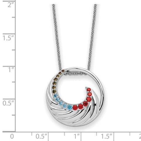 Sterling Silver Multi-color CZ Color Me Happy Circle 18in Necklace-WBC-QSX734