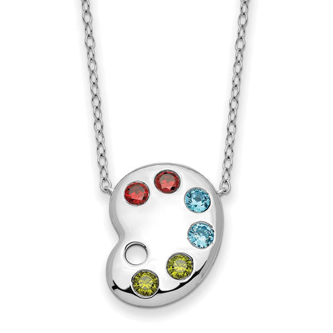 Sterling Silver Multi-color CZ Color Me Happy Pallet 18in Necklace-WBC-QSX735