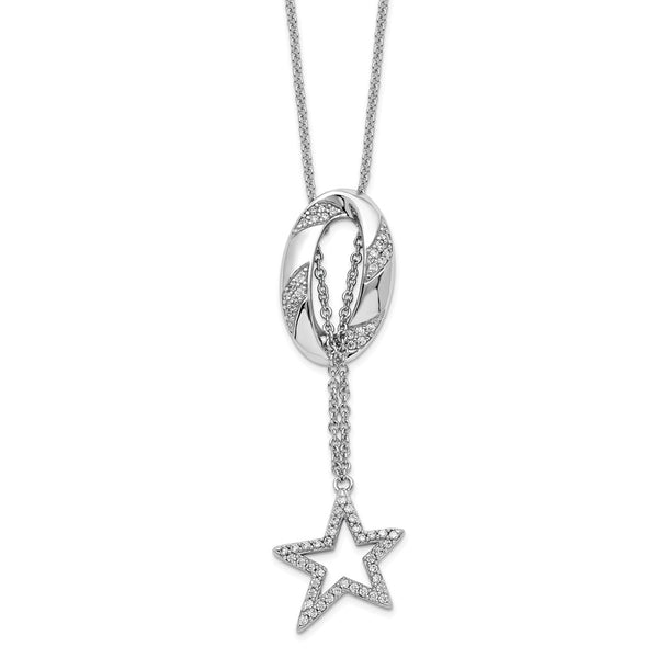 Sterling Silver CZ Catch a Falling Star 18in Necklace-WBC-QSX737