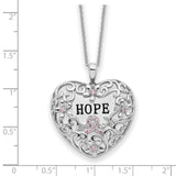 Sterling Silver Pink CZ Breast Cancer Heart 18in Necklace-WBC-QSX743