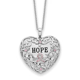 Sterling Silver Pink CZ Breast Cancer Heart 18in Necklace-WBC-QSX743