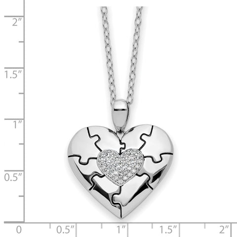 Sterling Silver CZ Antiqued Love You To Pieces 18in Necklace-WBC-QSX747