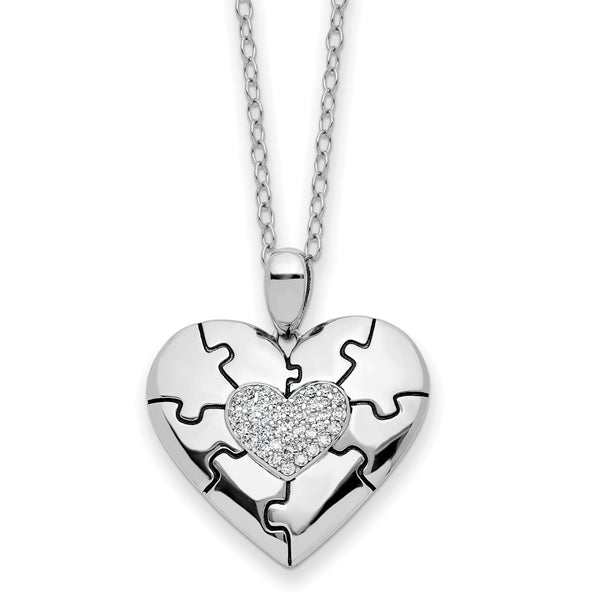 Sterling Silver CZ Antiqued Love You To Pieces 18in Necklace-WBC-QSX747