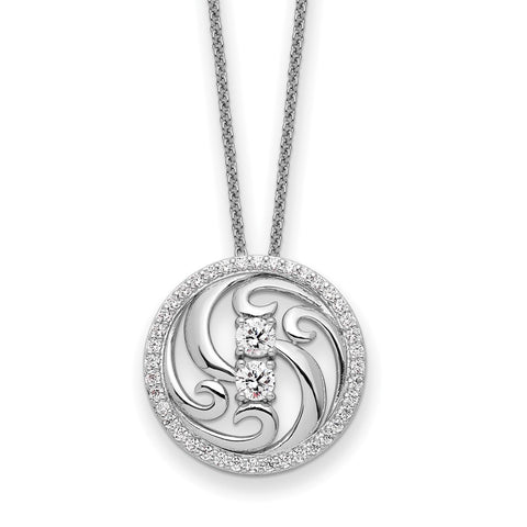 Sterling Silver CZ Through The Years Swirl Circle 18in Necklace-WBC-QSX748