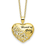 Sterling Silver Gold-tone CZ Heart of Gold 18in Necklace-WBC-QSX751