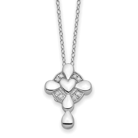 Sterling Silver CZ Memory Cross Locket 18in Necklace-WBC-QSX755