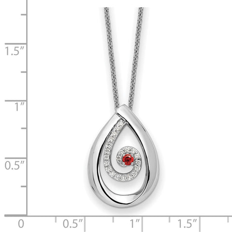 Sterling Silver Red & Clear CZ In Memory of my Mother 18in Necklace-WBC-QSX757