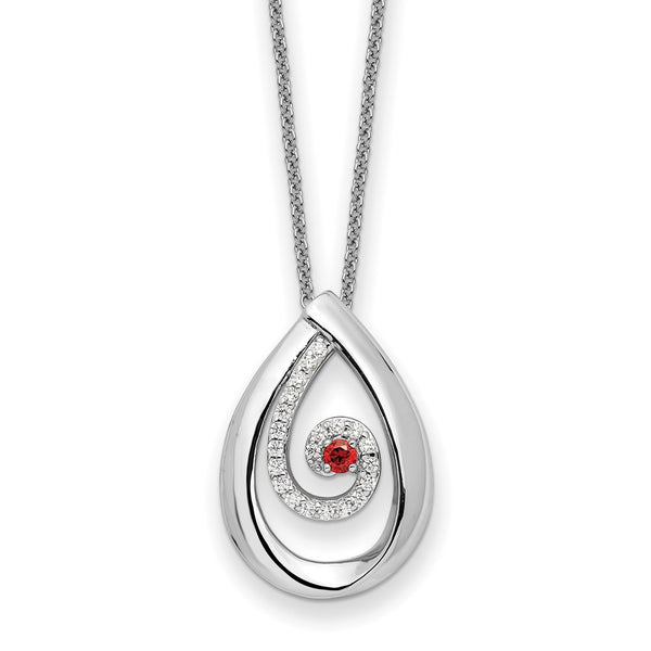 Sterling Silver Red & Clear CZ In Memory of my Mother 18in Necklace-WBC-QSX757