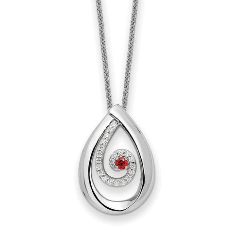 Sterling Silver Red & Clear CZ In Memory of my Mother 18in Necklace-WBC-QSX757