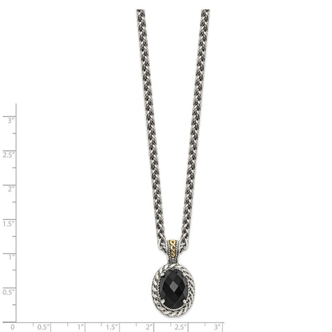 Sterling Silver w/14k Antiqued Onyx Necklace-WBC-QTC1091
