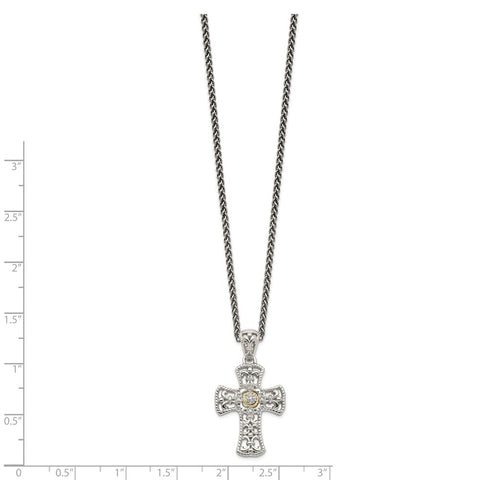 Sterling Silver w/14k Diamond Cross Necklace-WBC-QTC1170