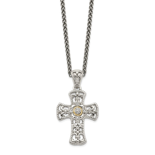 Sterling Silver w/14k Diamond Cross Necklace-WBC-QTC1170