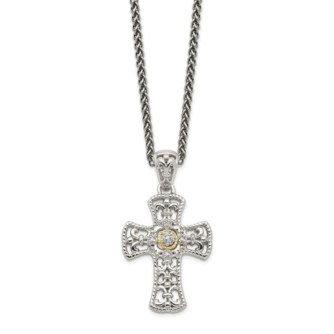 Sterling Silver w/14k Diamond Cross Necklace-WBC-QTC1170