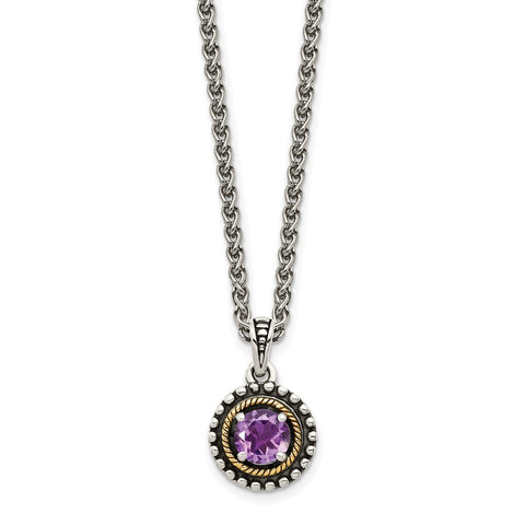 Sterling Silver w/ 14K Accent Amethyst Necklace-WBC-QTC1593